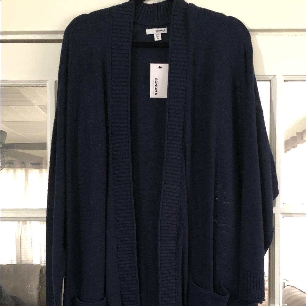NWT Knee Length Navy Cardigan with pockets 2X